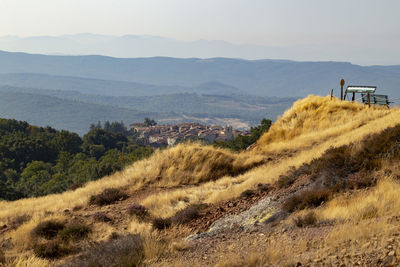 Landscape of the village of monterotondo marittimo from the top of geothermical area