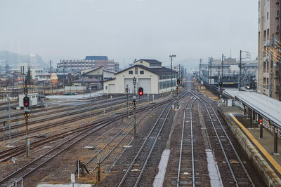 Railroad tracks in city