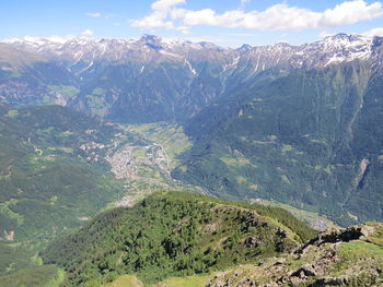 Aerial view of snowcapped mountains against sky