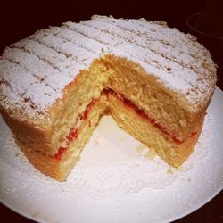 High angle view of cake in plate