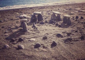 Close-up of stones on beach