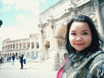 Portrait of woman in historic building