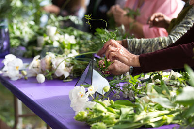 Close-up of woman hand on flower