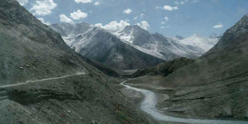 Scenic view of snowcapped mountains against sky