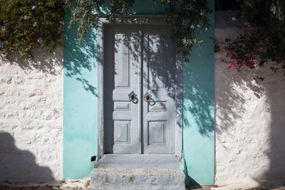 Closed door of building