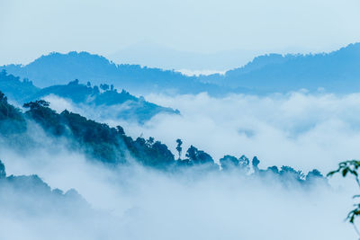 Scenic view of majestic mountains against sky