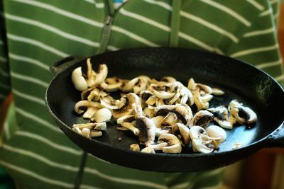 High angle view of mushrooms in bowl