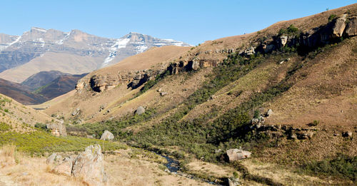 Panoramic view of landscape and mountains against sky