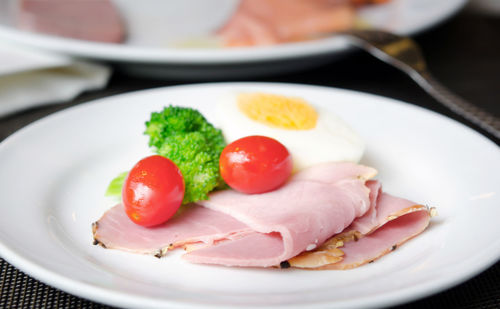 Close-up of breakfast served in plate