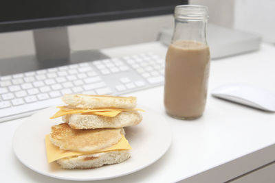 Close-up of breakfast served on table