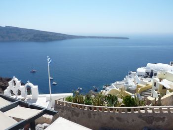 Scenic view of sea against blue sky