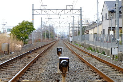 Railway tracks against clear sky