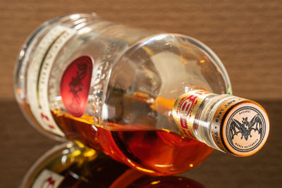 Close-up of drink in glass jar on table