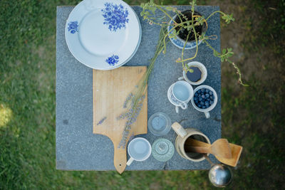 High angle view of tea on table