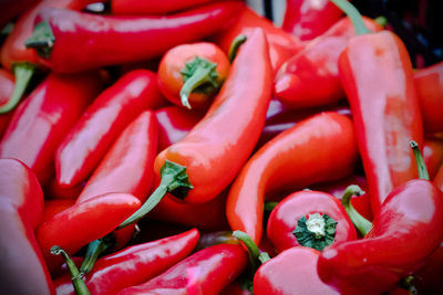 Close-up of red chili peppers for sale in market