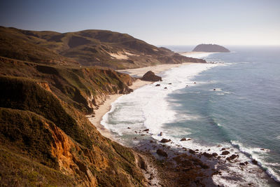 Scenic view of sea against clear sky