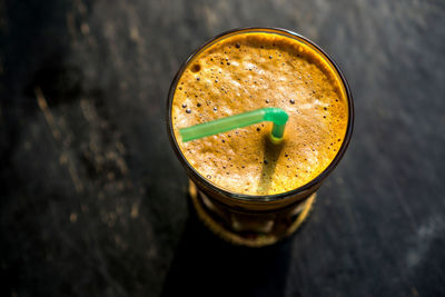 High angle view of drink on table