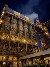 Low angle view of illuminated building against sky at night