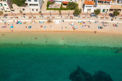 Aerial view of igrane town, the adriatic sea, croatia