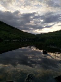 Scenic view of lake against sky during sunset