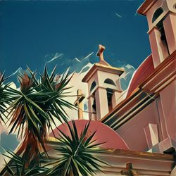 Low angle view of palm trees against sky