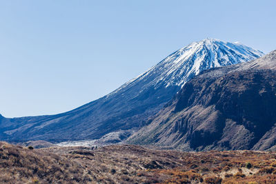 Low angle view of mountain against clear sky