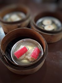 High angle view of ice cream in bowl on table