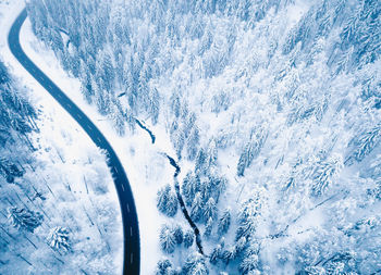 Aerial view of snow covered landscape