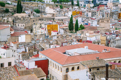 High angle view of buildings in city