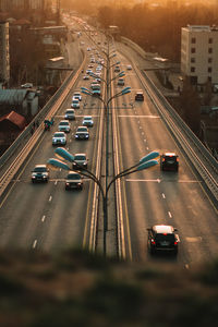 High angle view of traffic on road at night