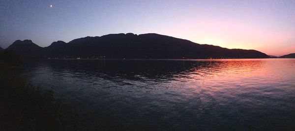 Scenic view of lake against sky at sunset