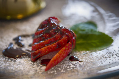 Close-up of strawberry on table