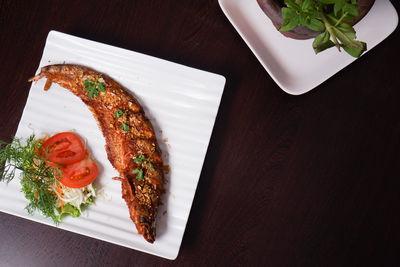 High angle view of food on plate