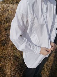 High angle view of man standing on field