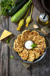 High angle view of food on table