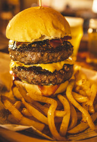 Close-up of burger on plate