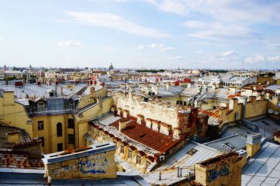 High angle view of cityscape against sky