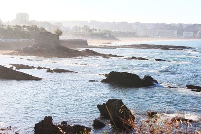 Scenic view of sea against clear sky