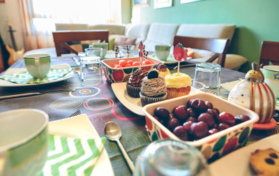 Close-up of cupcakes on table