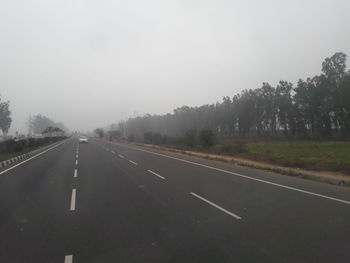 Empty road along trees