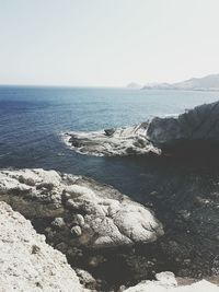 Scenic view of sea against clear sky