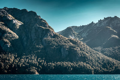 Scenic view of sea and mountains against sky