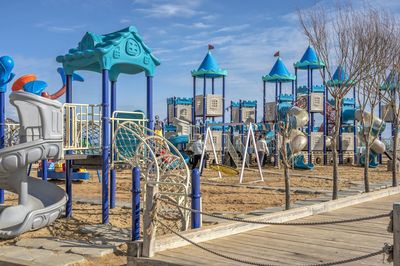 Odessa, ukraine 18.02.2023. playground of fontanka beach in odessa, ukraine, on a sunny winter day