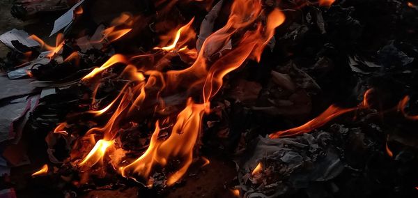 High angle view of bonfire