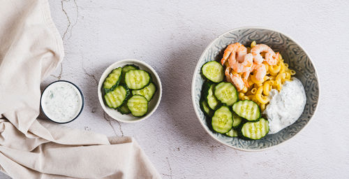 Directly above shot of food in plate on table