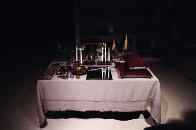 Close-up of wine glasses on table