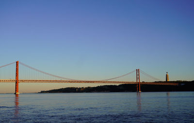 View of the famous 25 abril bridge against clear sky