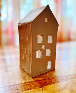 Close-up of model house on table