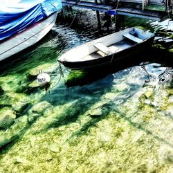 Close-up of boats in water