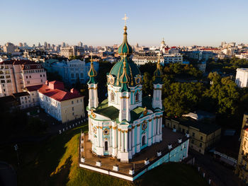 High angle view of buildings in city